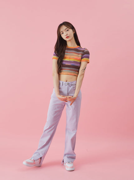 Side Slit Semi Wide Colorful Pants BY30