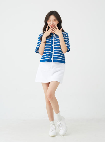 Button A-Line Cotton Mini Skirt BG08