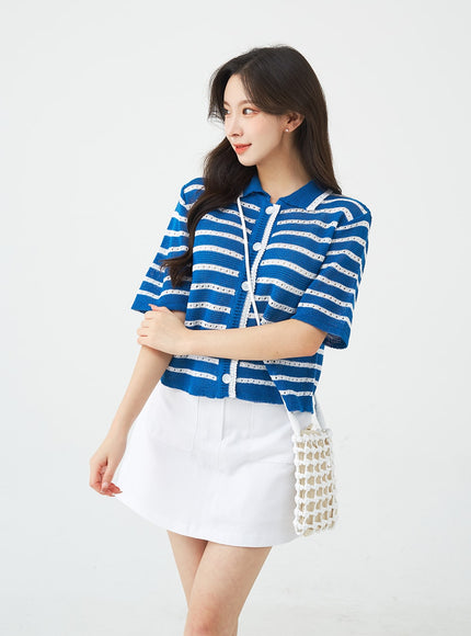 Button A-Line Cotton Mini Skirt BG08