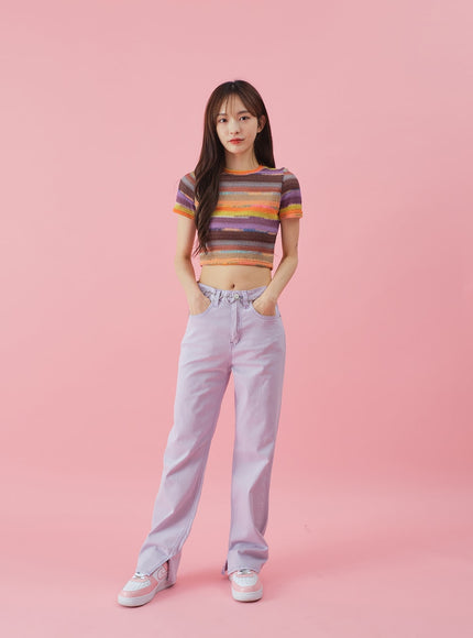 Side Slit Semi Wide Colorful Pants BY30