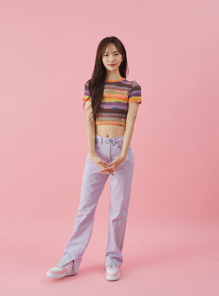 Side Slit Semi Wide Colorful Pants BY30