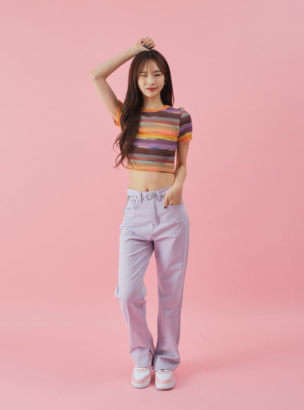 Side Slit Semi Wide Colorful Pants BY30