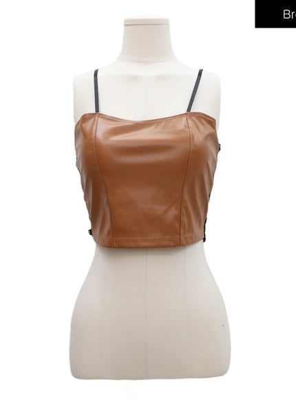 Faux Leather Back Sheer Lace Cami Top CA21