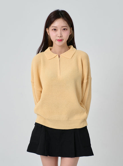 Half Zip-up Knitted Sweat Shirt OA01