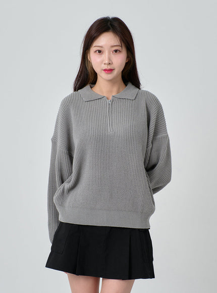 Half Zip-up Knitted Sweat Shirt OA01