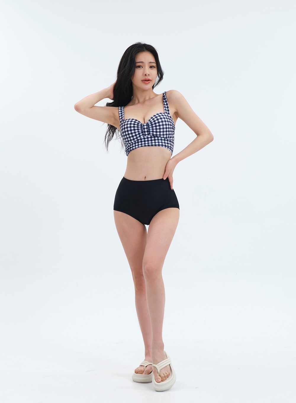 Navy Check Pattern Bikini Set