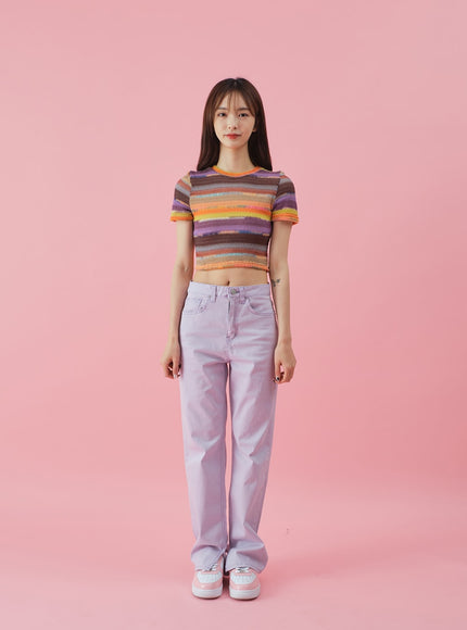 Side Slit Semi Wide Colorful Pants BY30