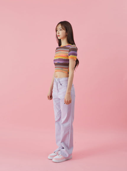 Side Slit Semi Wide Colorful Pants BY30