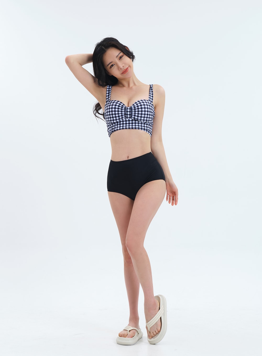 Navy Check Pattern Bikini Set