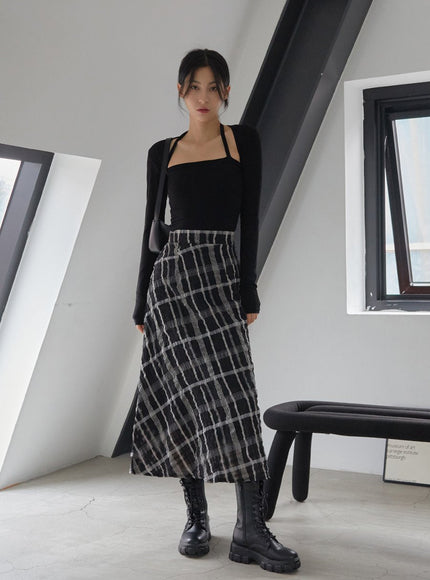 Checked Pattern Maxi Flare Skirt