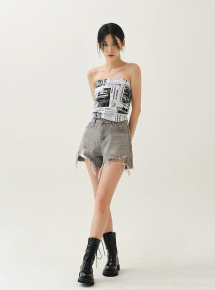 Newspaper Print Tube Top CM13