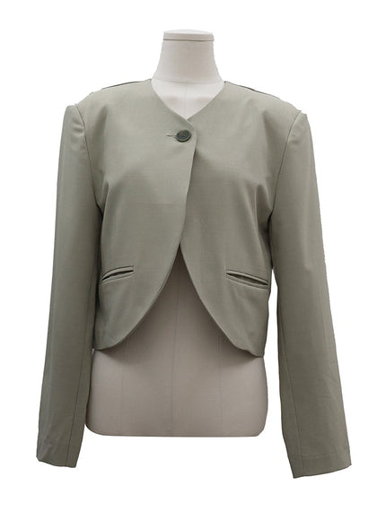 Minimalist Collarless Single Button Tailored Bolero OY19