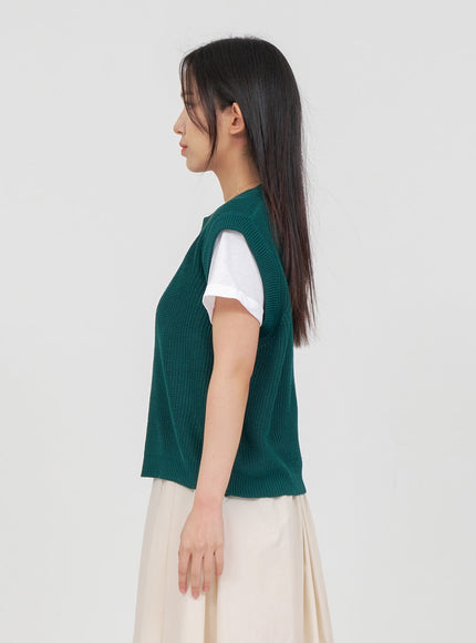 Daily Round Neck Knit Vest OA15