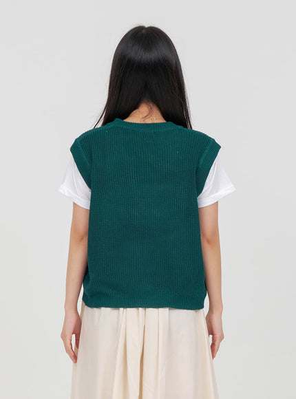 Daily Round Neck Knit Vest OA15