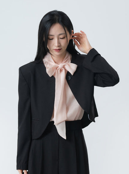 Minimalist Collarless Single Button Tailored Bolero OY19