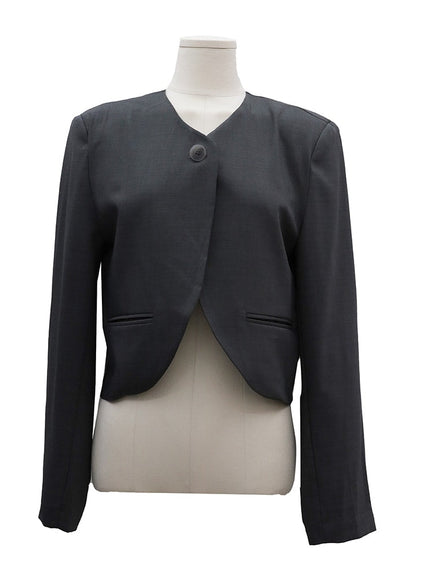 Minimalist Collarless Single Button Tailored Bolero OY19