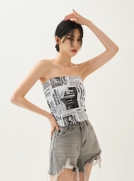 Newspaper Print Tube Top CM13