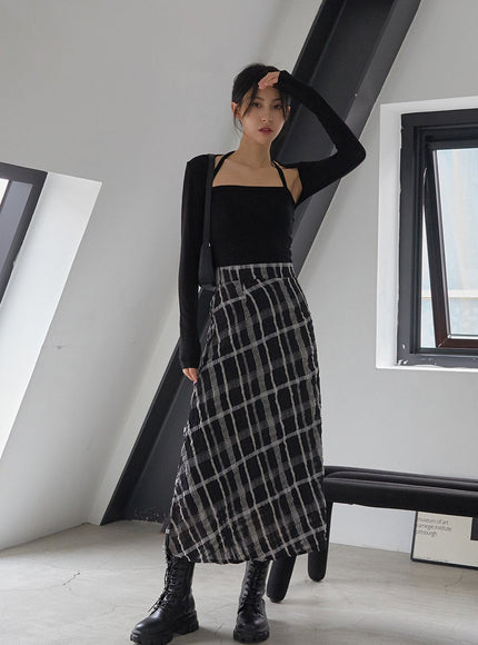 Checked Pattern Maxi Flare Skirt