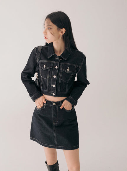 Denim Jacket and Mini Skirt Set