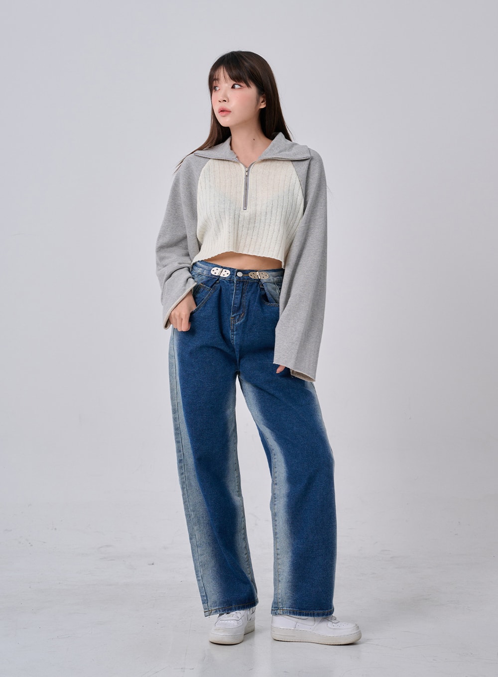 Two Tone Washing Maxi Denim Pants BO24