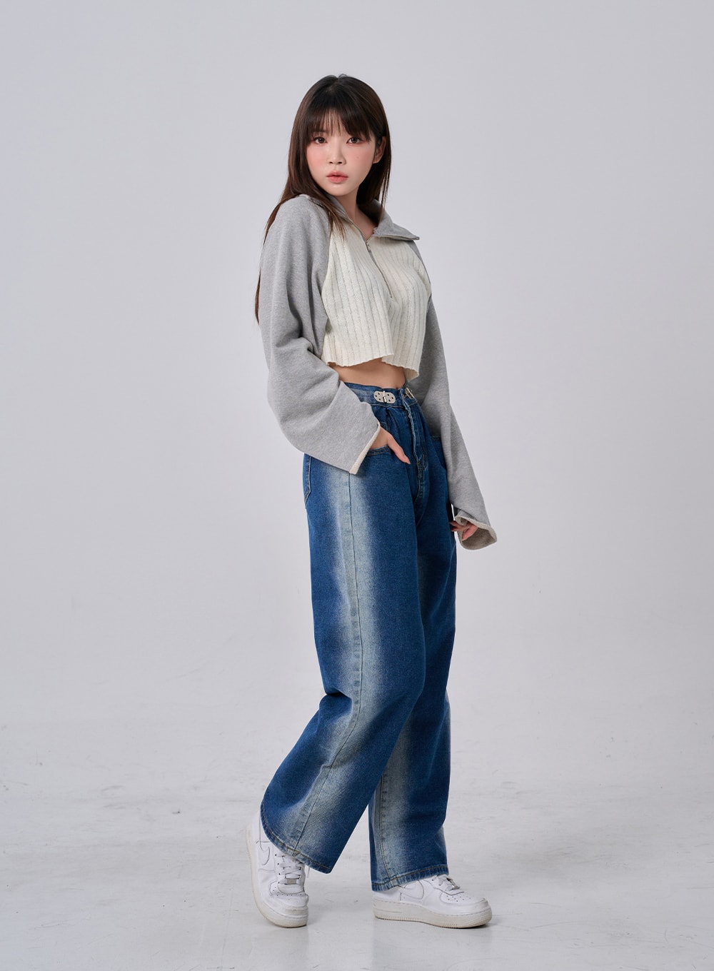 Two Tone Washing Maxi Denim Pants BO24