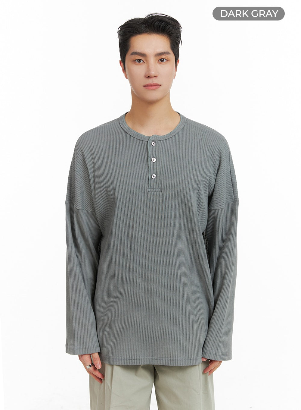 mens-quarter-button-round-neck-long-sleeve-ia401 / Dark gray