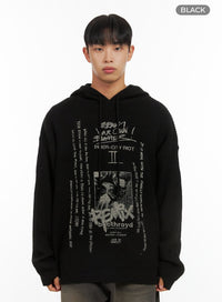 mens-graphic-hooded-hand-warmer-knit-is420 / Black