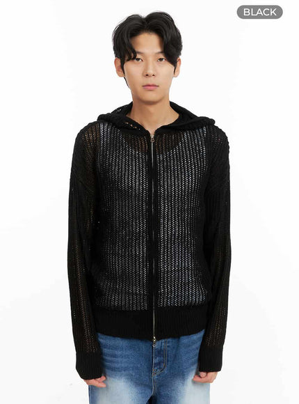 mens-see-through-summer-zip-up-jacket-ia402 / Black