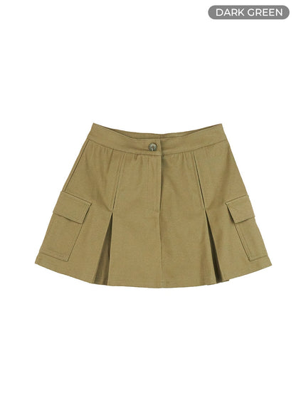 pocket-pleated-cargo-mini-skirt-is427 / dark green