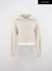 oversized-zip-up-knit-sweater-in330 / Light beige