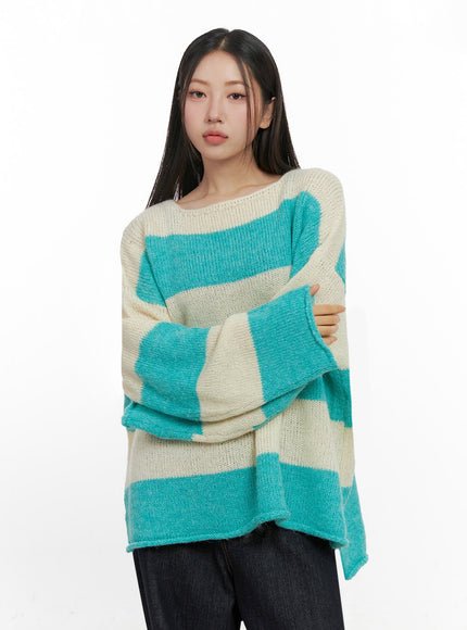 oversize-stripe-wool-sweater-in415 / Mint