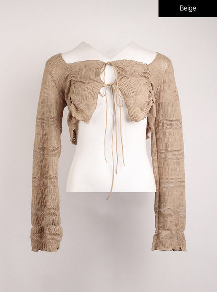 fairy-grunge-ribbon-tie-mesh-cardigan-ij410 / Beige