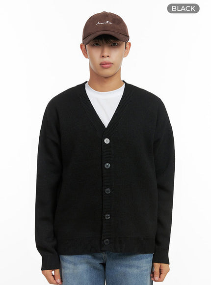 mens-classic-buttoned-v-neck-cardigan-io420 / Black