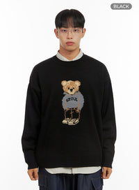 mens-loose-fit-printed-knit-sweater-is419 / Black