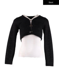 v-neck-solid-knit-cropped-cardigan-if408 / Black