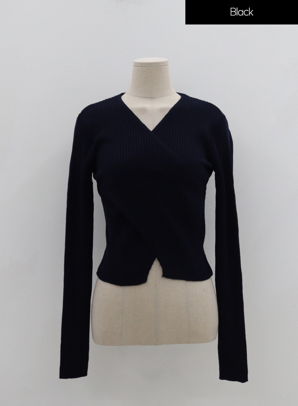 Wrap Neckline Long Sleeve Knit T-Shirt IS15