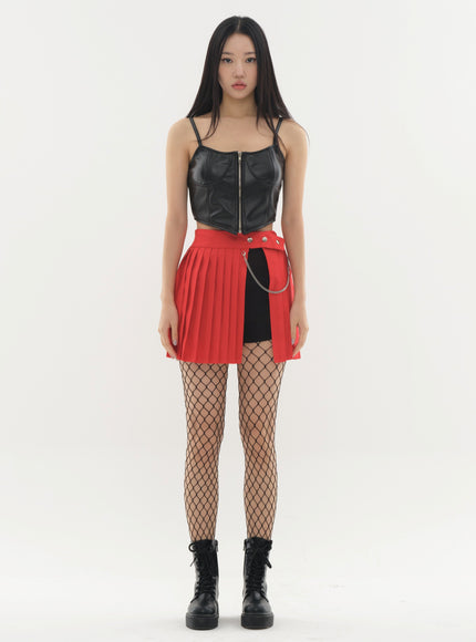 Pleated Mini Skirt with Chain #Original Kpop #121692