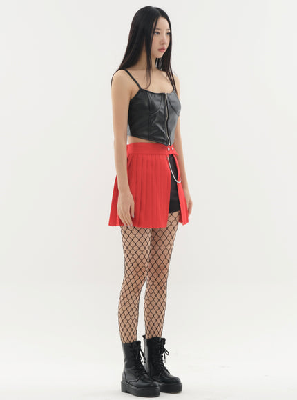 Pleated Mini Skirt with Chain #Original Kpop #121692