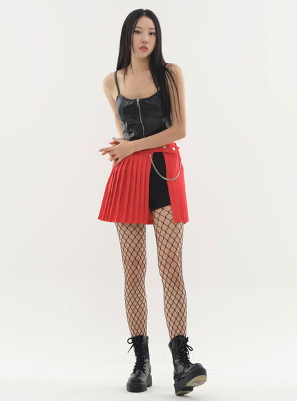 Pleated Mini Skirt with Chain #Original Kpop #121692