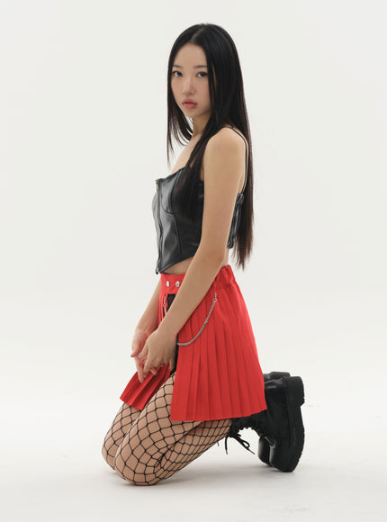 Pleated Mini Skirt with Chain #Original Kpop #121692