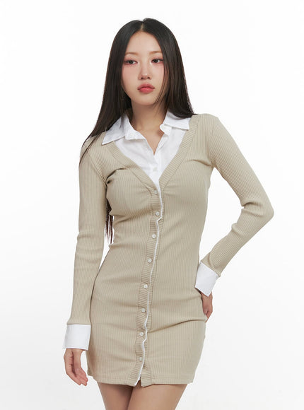 buttoned-collar-mini-dress-cn419