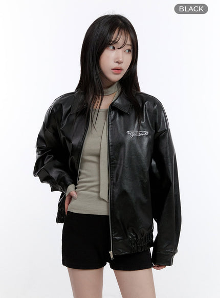 embroidered-zip-up-faux-leather-jacket-co418