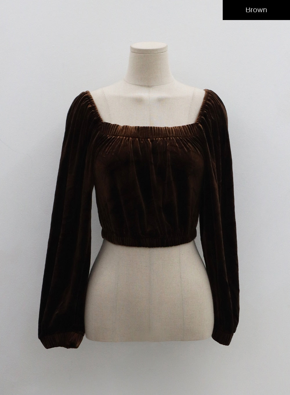 Velvet Elastic Puffy Sleeves Crop Top BO31