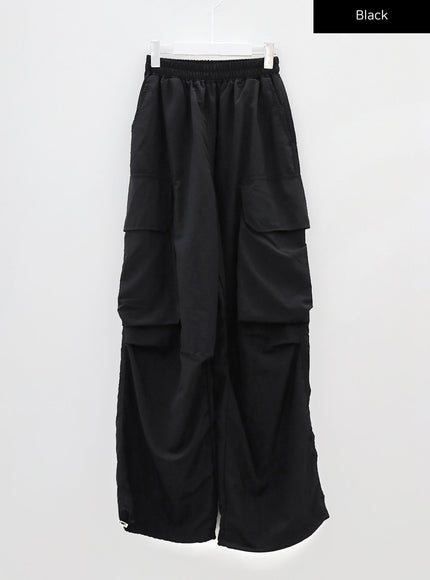 Drawstring Hem Long Wide Cargo Pants CJ21