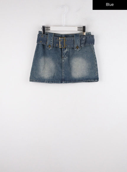 denim-mid-waist-belted-mini-skirt-cd315 / Blue