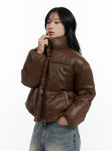 glossy-crop-puffer-jacket-cn407 / Brown