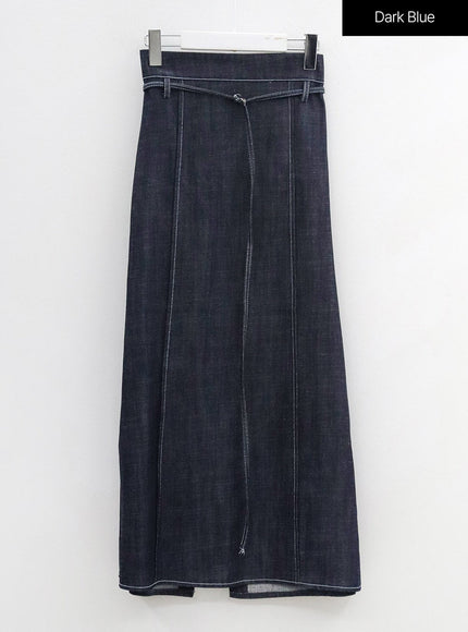 Stitch Denim Set-Up Long Skirt with Belt OG23