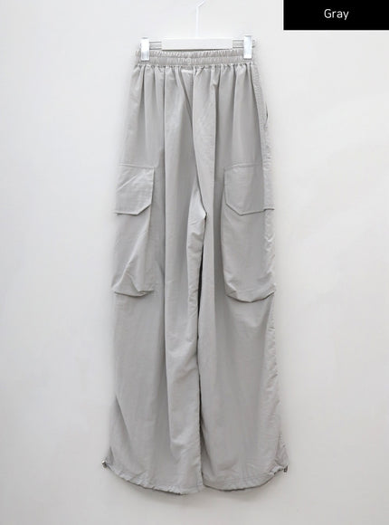 Drawstring Hem Long Wide Cargo Pants CJ21