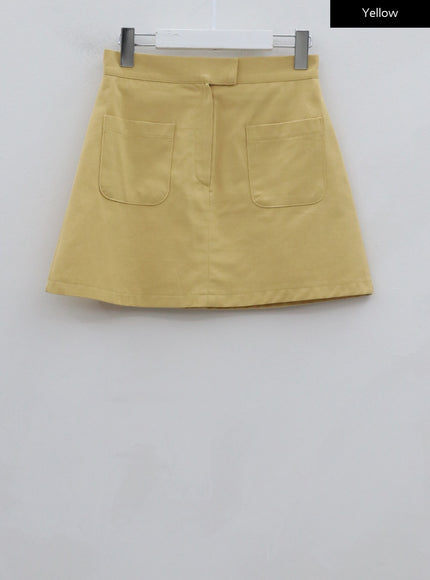 Button A-Line Cotton Mini Skirt BG08