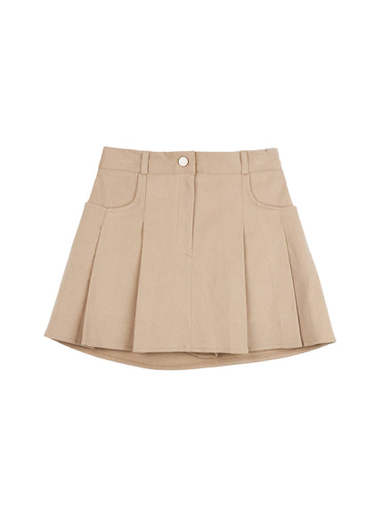 pleated-cotton-mini-skirt-cn415 / Beige